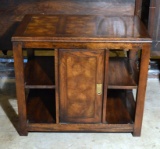 Vintage Mid Century Oak End Table with Figured Wood Top & Door