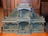 Hand Crafted Victorian Style Wooden Wall Shelf, Painted Green