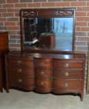 Vintage Recurve Triple Mahogany Dresser with Mirror, Lots 9-11 Match