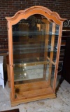 Pulaski Furniture Light Cherry Wood Lighted Curio Cabinet, Mirrored Back, 4 Glass Shelves, Keyed