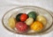 Lot of Collectible Alabaster, Onyx & Other Hardstone Eggs in Pressed Glass Dish