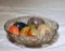 Lot of Collectible Alabaster, Onyx & Other Hardstone Eggs in Pressed Glass Dish
