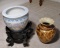Lot of Two Ceramic Items: Jardiniere w/ Wooden Stand &  Vase