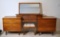 Fine Walnut Mid-Century Modern Dresser w/ Mirror & Oak Vanity Seat by Cousins of Kansas City