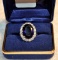 Ladies Sterling Silver Size 8.25 Ring with Large Blue Glass Stone & Small Rhinestones