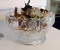 Lot of Carved Alabaster, Onyx and Hardstone Fruit in Pressed Glass Bowl