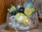 Lot of Alabaster, Hardstone & Glass Fruit in Pressed & Cut Glass Bowl