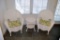 Hampton Bay White Plastic Wicker Furniture: Two Chairs and End Table