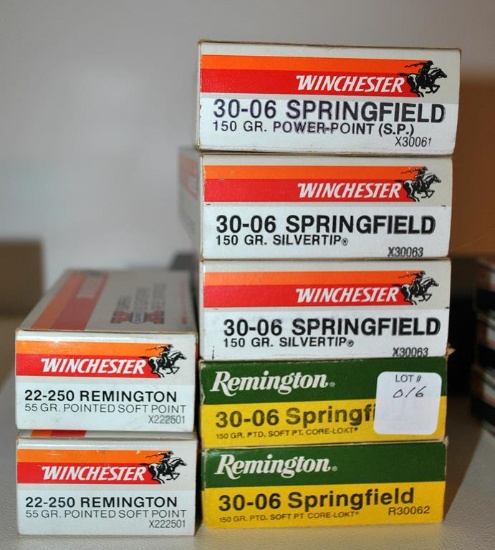 Lot of 30.06 & .22-250 Ammo, Most Boxes are Full