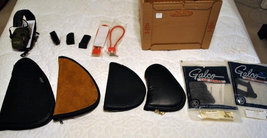 Lot of Handgun Soft Cases, Impact Sport Hearing Protection, Holsters, Accessories