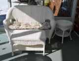 Hampton Bay White Plastic Wicker Furniture: Loveseat, Coffee Table & End Table