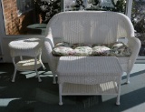 Hampton Bay White Plastic Wicker Furniture: Loveseat, Coffee Table & End Table