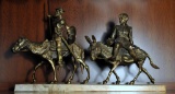 Pair of Vintage Brass Don Quixote Figurines on Marble Plinth