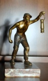 Vintage Brass Workman Figurine on Marble Plinth