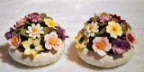 Pair of Vintage Anysley Fine Bone China Hand Modeled Hand Painted Flower Bouquets, Bi-Centenary
