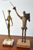 Pair of Vintage Brass Don Quixote Figurines on Marble Plinths
