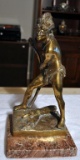 Large 15 Inch H Vintage Brass Native South American Hunter Figurine on Marble Plinth