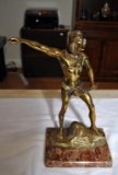 Large 17 Inch H Vintage Brass Native South American Hero “Toqui Colo colo” Figurine on Marble Plinth