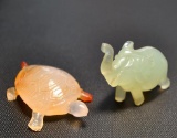 Pair of Carved Hardstone Animal Figurines: Turtle & Elephant