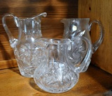 Lot of Three Vintage Cut Crystal Pitchers