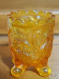 Vintage Amber Pressed Glass Toothpick Holder