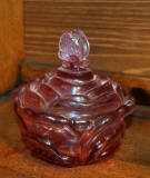Fenton Cranberry Butterfly Finial Candy Dish