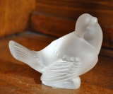Lalique Frosted Crystal Sparrow Figurine, 4 Inches L