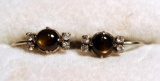 18K White Gold Screwback Earrings w/ Brown Topaz Cabochons and Spinel Accent Stones