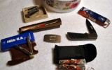 Lot of Misc & NRA Accessories: Knives, Multi Tool Parker Adv Pen, Lighter, Beechcraft Knife/File