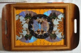 Vintage Brazilian Wood Butterfly Wing Tray, 14 x 9 Inches