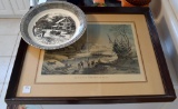 Two Currier & Ives Decor Items, Jeannette Pie Plate & Framed Print