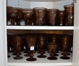 Set of Vintage Fostoria Jamestown Brown Glasses, 49 Pieces