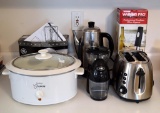 Lot of Small Kitchen Appliances; Hamilton Beach Coffee Pot & Toaster, Crock Pot, Grinder, Mixer More
