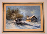 V. Singer, Barn in Winter, Oil on Canvas, Framed, 24 x 35 Inches Sight Measurement