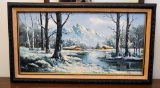 Suh Jin Hee, 1972 Winter Mountain Scene, Oil on Canvas, Framed, 17 x 35.3 Sight Measurement