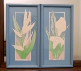 Pair of Intaglio Floral Prints, “Calla” and “Bird of Paradise” Framed, 15 x 7.5 Inches Sight Measure