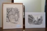 Pair of Etchings Prints: “Church Street Charleston SC” and One Other, Unframed, Largest is 8 x 11.5