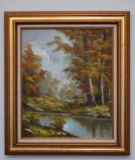 I. Cafieri (?),  Autumn Woods, Oil on Canvas, Framed. 23.5 x 19.7 Inches Sight Measurement