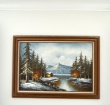 Unsigned () Winter Scene, Oil on Canvas, Framed, 24 x 36 Inches Sight Measurement
