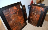 Lot of Vintage Chilean Hammered Copper / Tin Art, Some Framed, Don Quixote, Lords Supper, Animals