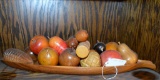 Lot of Carved Brazilian Hardwood Fruit and Fruit Boat Bowl