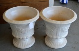Pair of White Ceramic Outdoor Planters