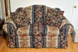 Navy & Ivory Floral Camelback Loveseat by Welchel Furniture