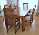 Set of 6 Pine Dining Chairs, Pine w/ Caned Backs & Upholstered Seats