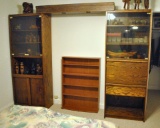 Contemporary Pine Shelving / Entertainment Unit w/ Overhead Lights (Middle CD Shelf Not Part of  Lot