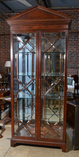 Fine Entirely Hand Made Karges Lighted Mahogany Display Cabinet, Mirror Back, 4 Glass Shelves, 1 of2