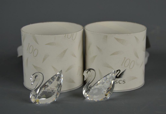 Pair of Swarovski Crystal Swan Figurines w/ Boxes