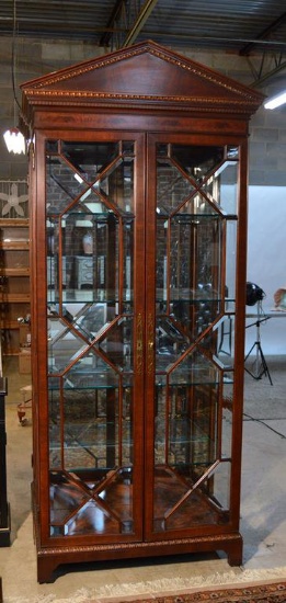 Fine Entirely Hand Made Karges Lighted Mahogany Display Cabinet, Mirror Back, 4 Glass Shelves, 2 of2