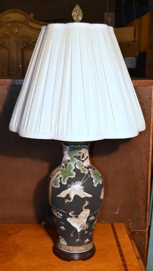 Hand Decorated Japonesque Storks Porcelain Table Lamp