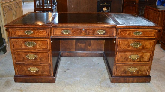 Fine Baker Furniture Aston Court Executive Desk, Mahogany, Ash Burl, Myrtle, Walnut & Satinwood